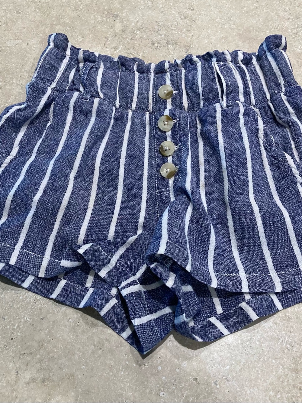Sincerely Jules Navy Blue & White Striped High-Waist Paperbag Shorts